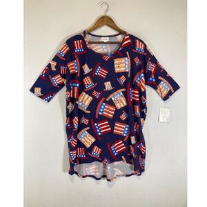 Patriotic LuLaRoe Women Large Navy Blue Uncle Sam Hat Star Irma High-Low Tunic